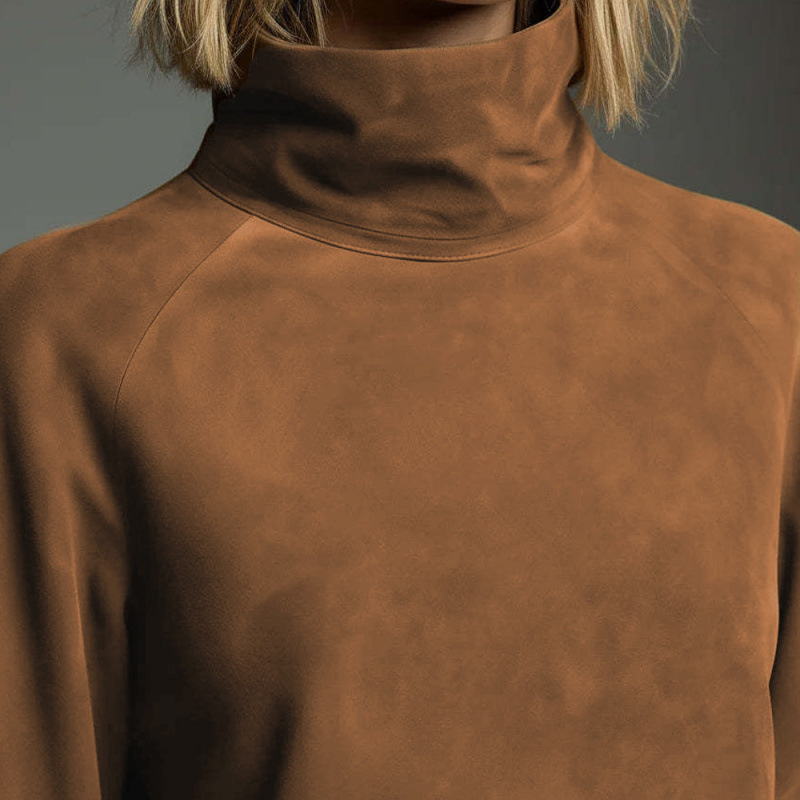 Faux Suede High Neck Long Sleeve Dress