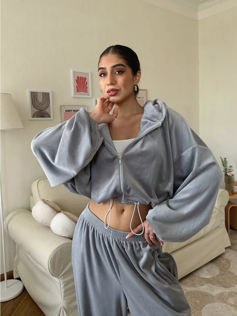 Women's Solid Color Zip-Up Hoodie and Drawstring Jogger Two-Piece Set