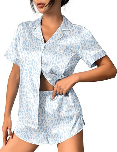 Women's Cuban Collar Leopard Tree Floral Monkey Print Short Sleeve Set