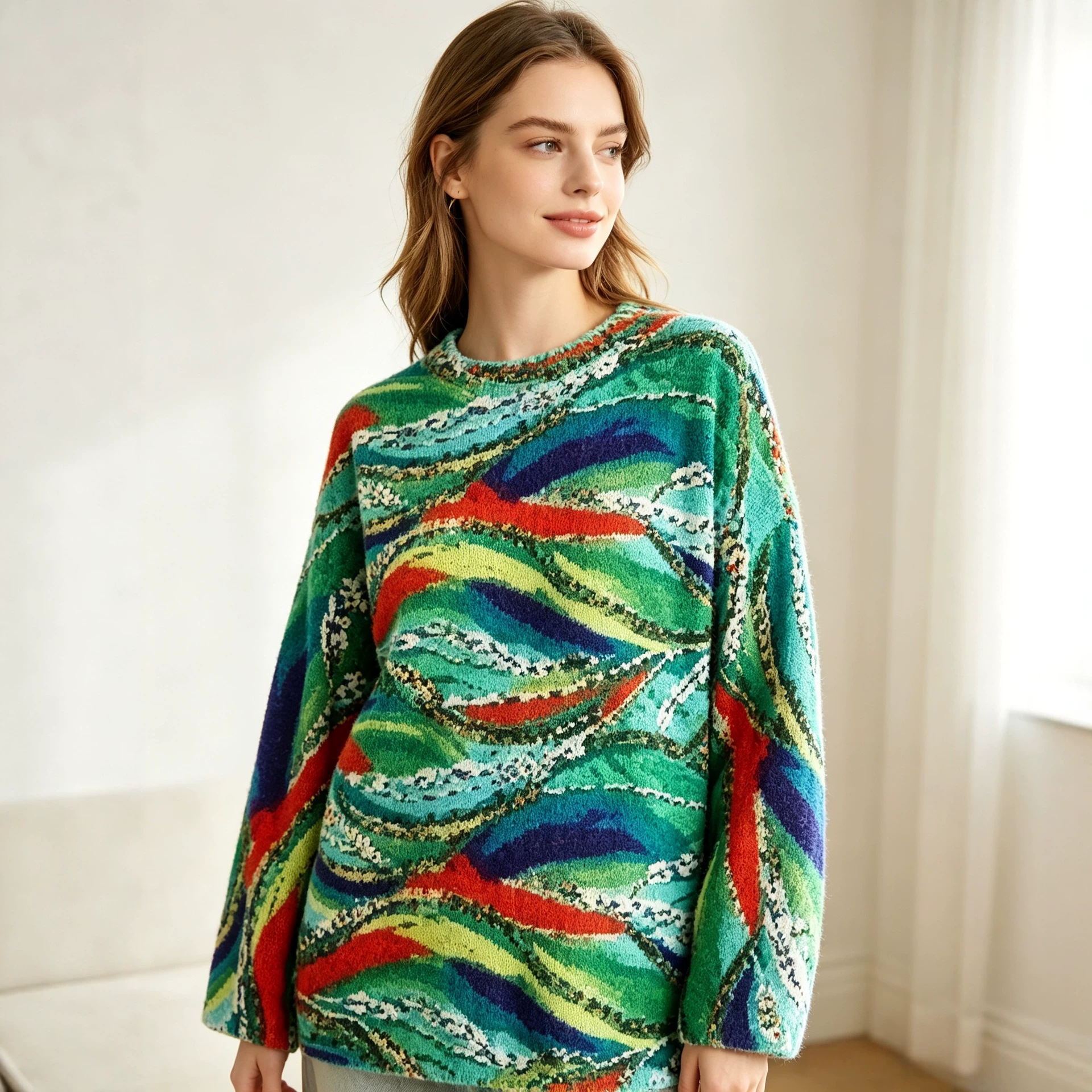 3D Christmas Print Crewneck Knit Sweater