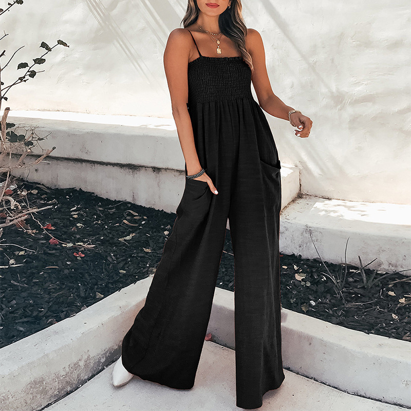 Women's Ruched Bandeau Sleeveless Jumpsuit Solid High Waist
