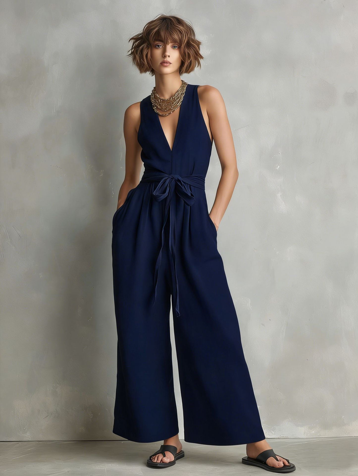 Elegant Sleeveless V-Neck Jumpsuit for Women Commute