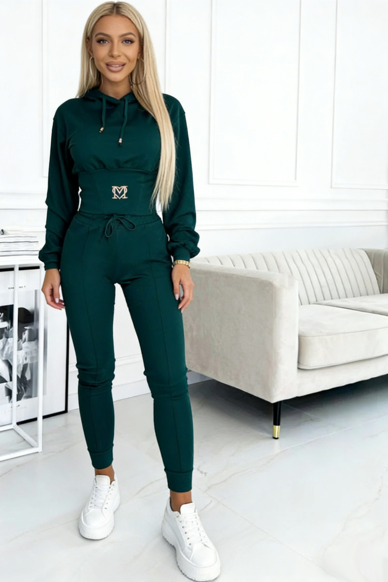 Women's Lace-Up Hoodie and Pants Two-Piece Set