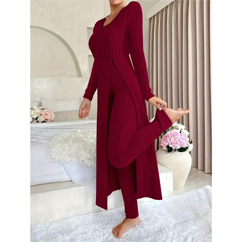 Women's Two-Piece Long Split Top and Pants Set