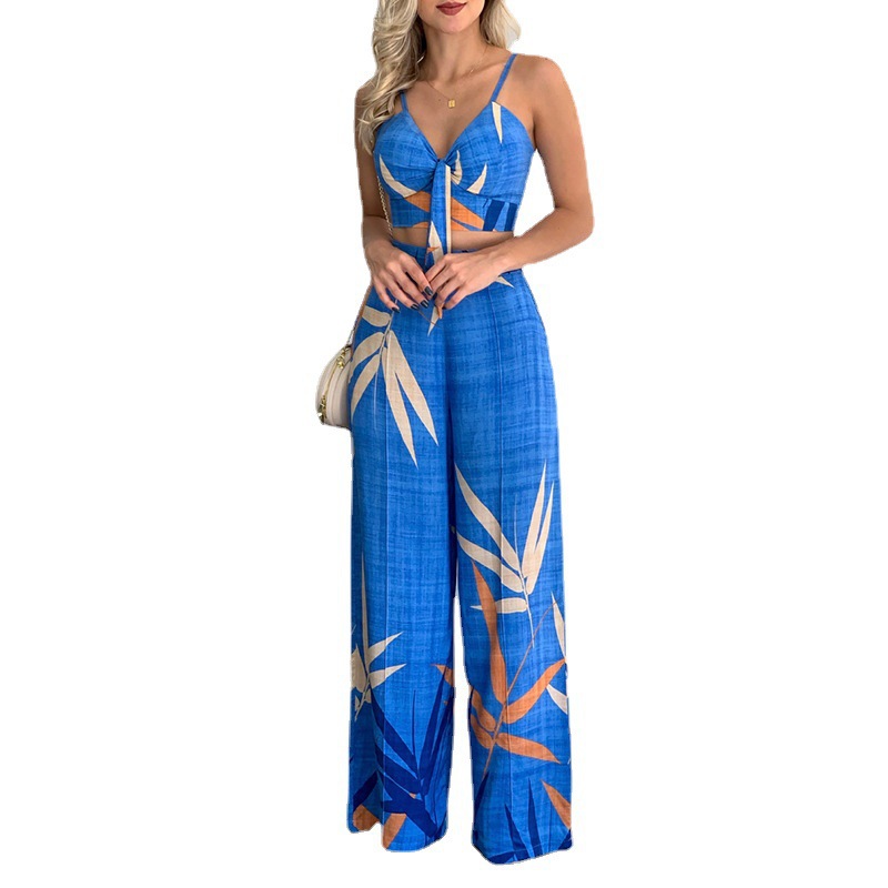 Women's V-Neck Printed Tank Top & Wide-Leg Pants Set