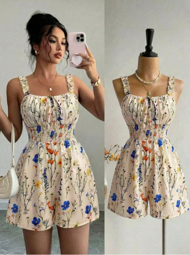Women's Printed Cami Romper Shorts High-End Summer
