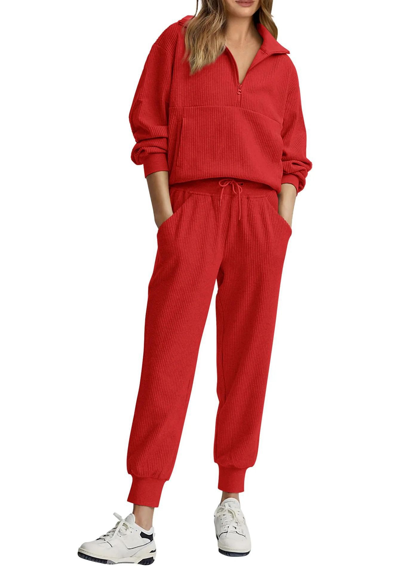 Women's Half-Zip Long Sleeve Top and Pants Casual Set