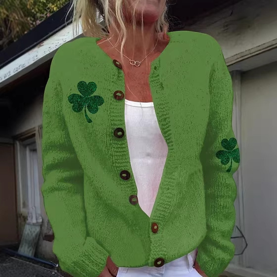 Women's Clover Print Cardigan Sweater