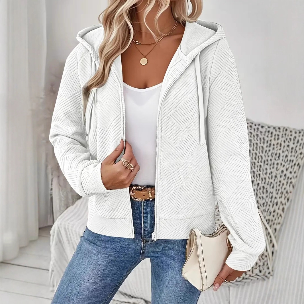 Jacquard Zip-Up Hooded Jacket for Women