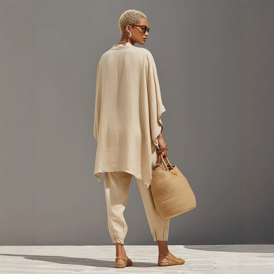 Women's Casual Loose Solid Color Shirt and Pants Set