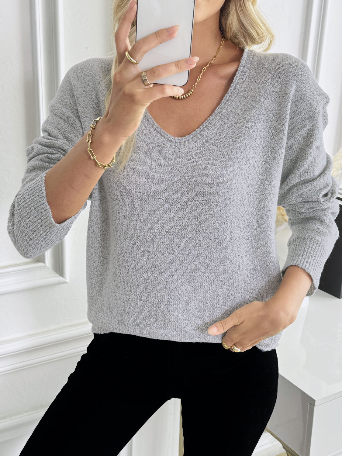 Women's Classic V-Neck Pullover Knit Sweater Multi-Color