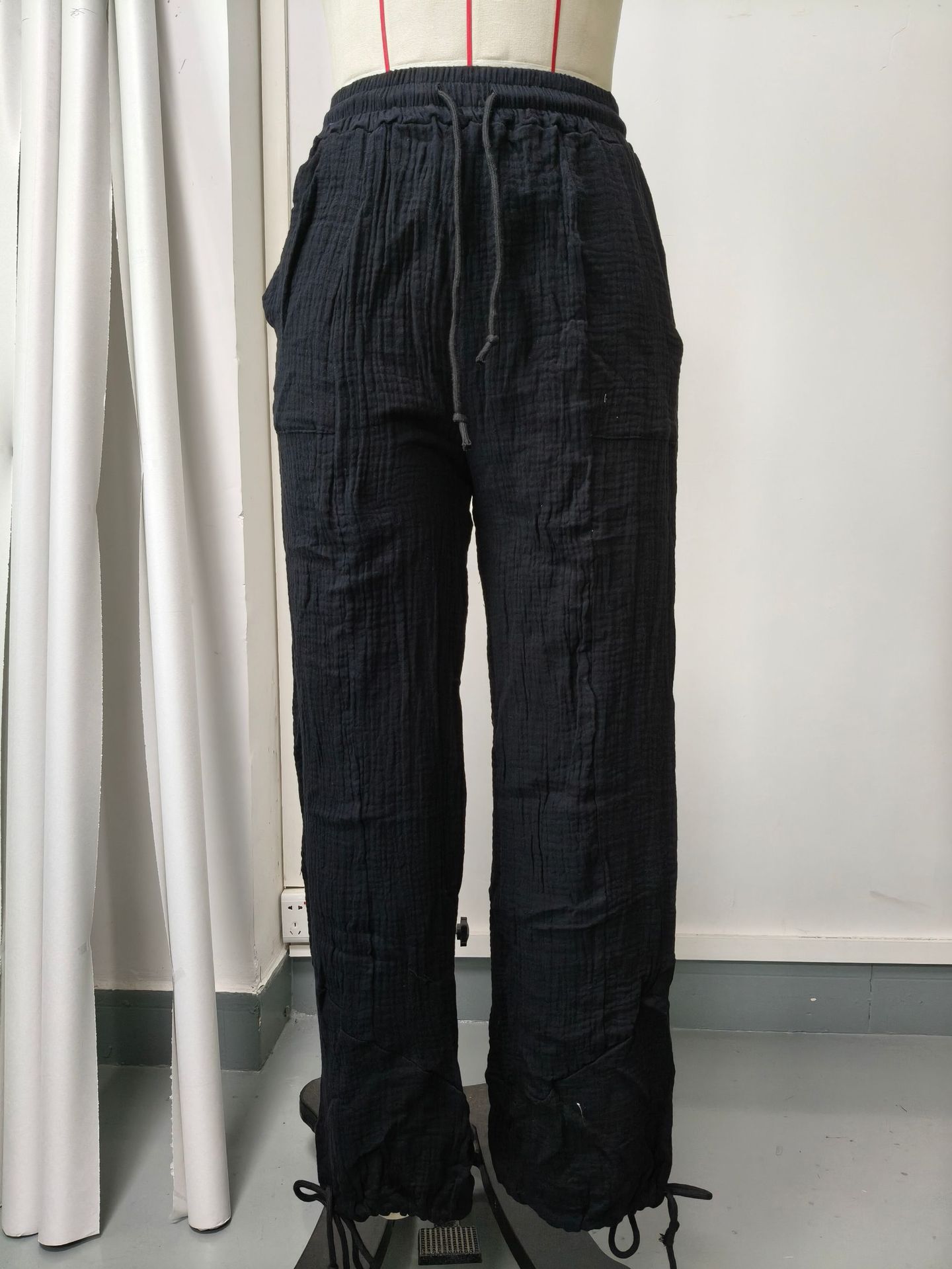 Women's High-Waist Drawstring Solid Color Tapered Pants