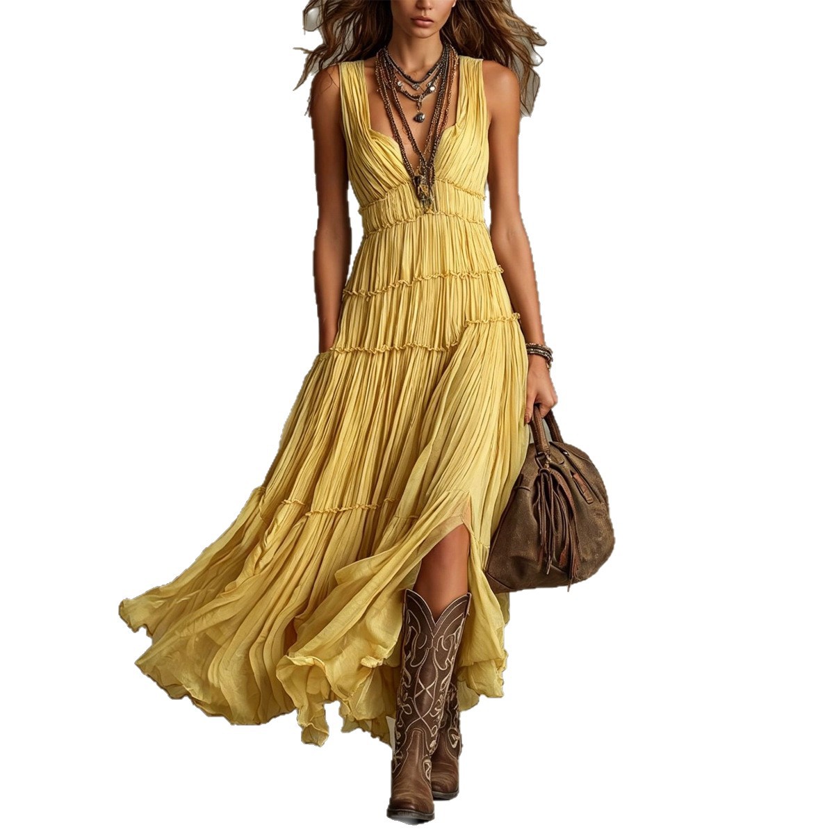 Women's Sleeveless Pleated A-Line Dress