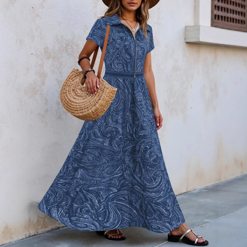 Retro Paisley Print Collared A-Line Midi Dress