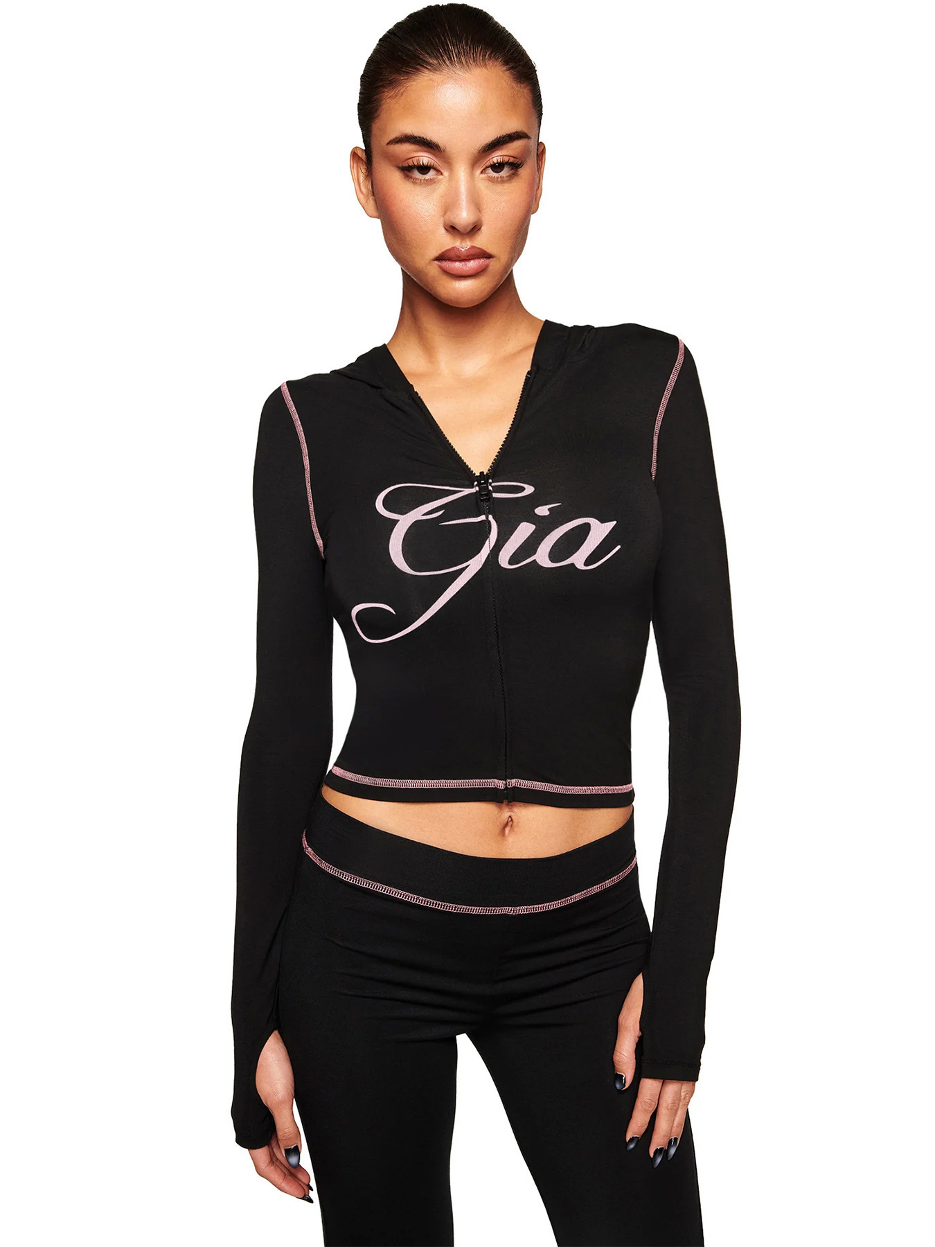 Women's Printed Hooded Long-Sleeve Thumbhole Two-Piece Set with Flared Pants