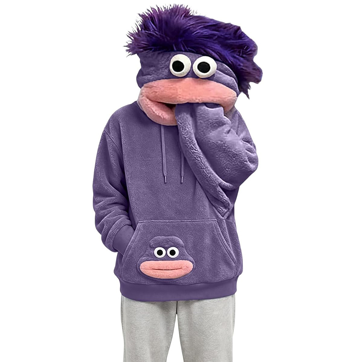 Big Mouth Monster Fuzzy Couple Hoodie Funny Ugly-Cute Pullover