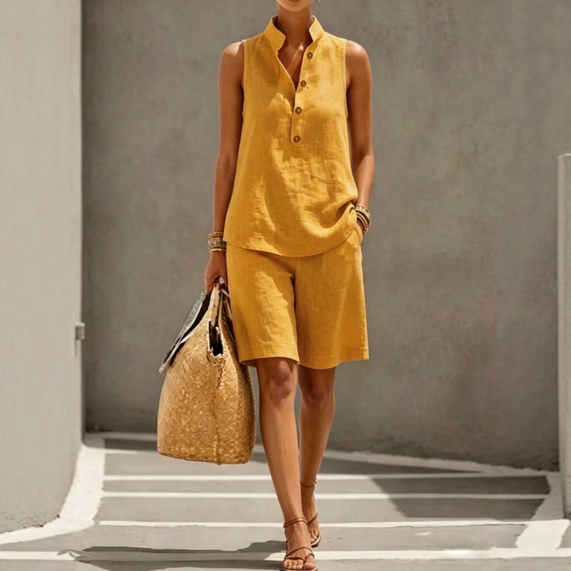 Women's Solid Color Two-Piece T-Shirt and Shorts Set Casual Urban