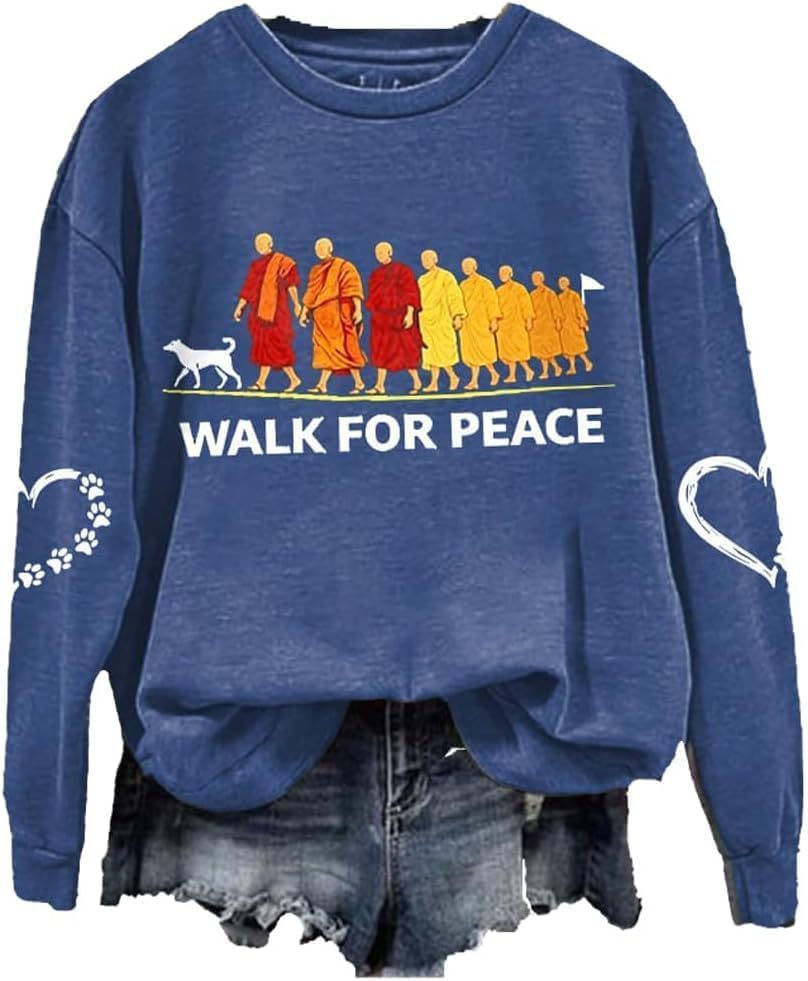 Women's Light and Peace Walking Print Crewneck Sweatshirt