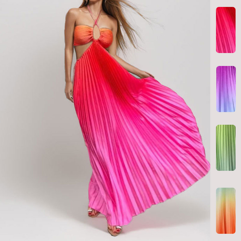 Women's Elegant Halter Neck Gradient Cutout Long Dress