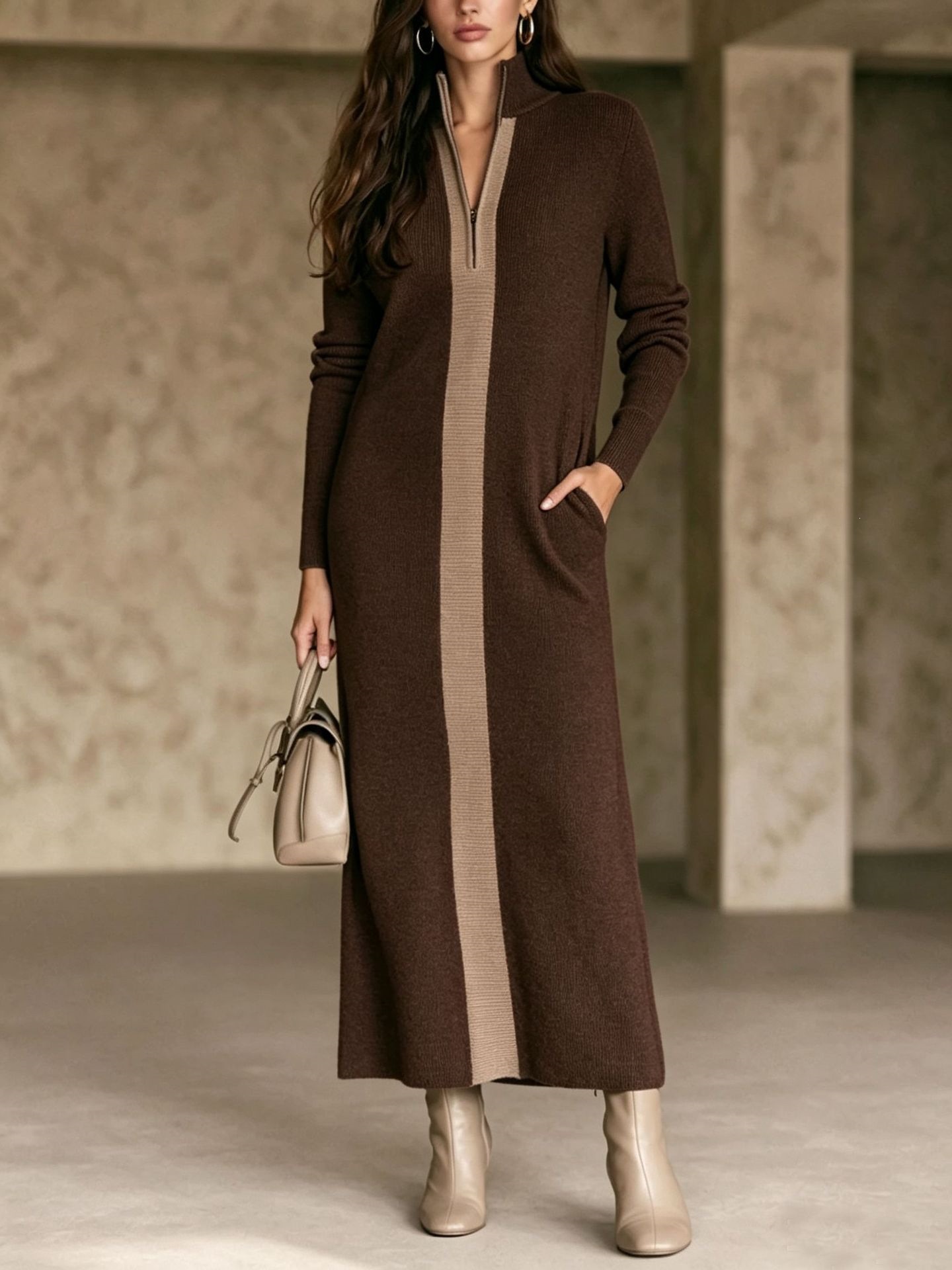Women's Half-Zip Long-Sleeve Slim Fit Commuter Dress