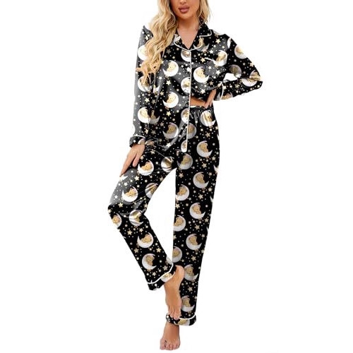 Women's Cuban Collar Starry Animal Boot Print Long Sleeve Shirt Set