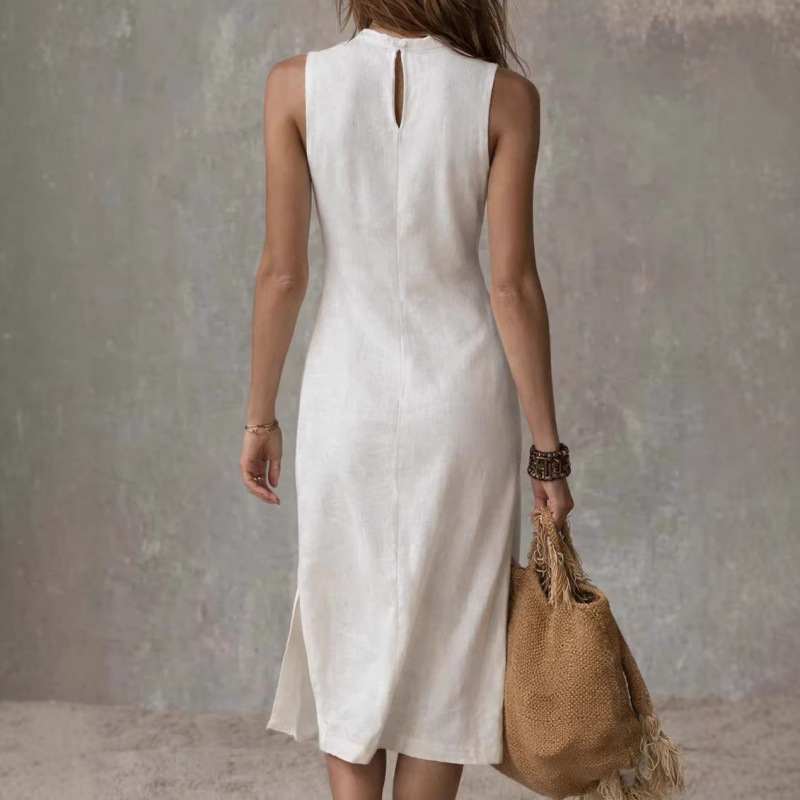 Women's Sleeveless Solid Knit Midi Dress with High Slit