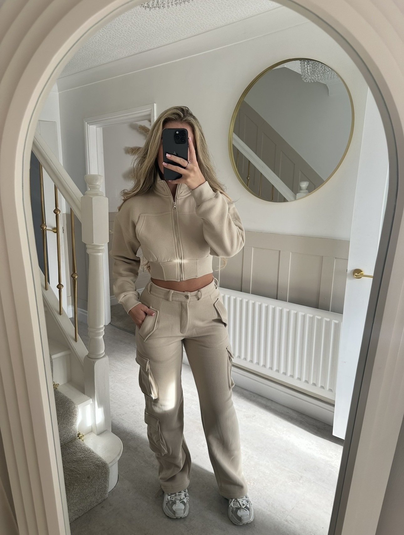 Women's Stand Collar Zip Cardigan & Multi-Pocket Pants Set