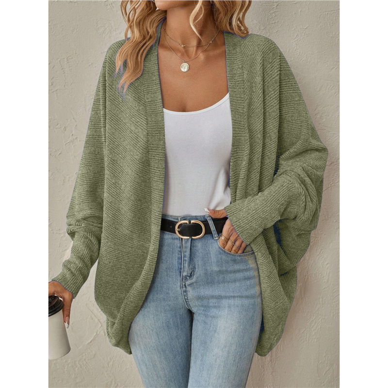 Women's Solid Color Midi Knit Cardigan V-Neck Long Sleeve