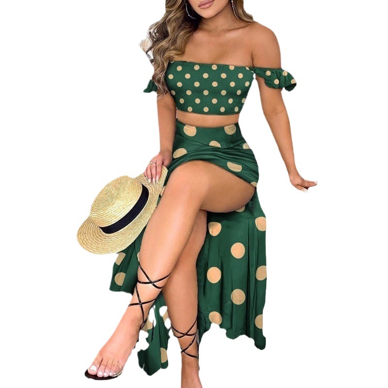 Women's Slim Fit French Bohemian Print Midi Strapless Two-Piece Dress Set