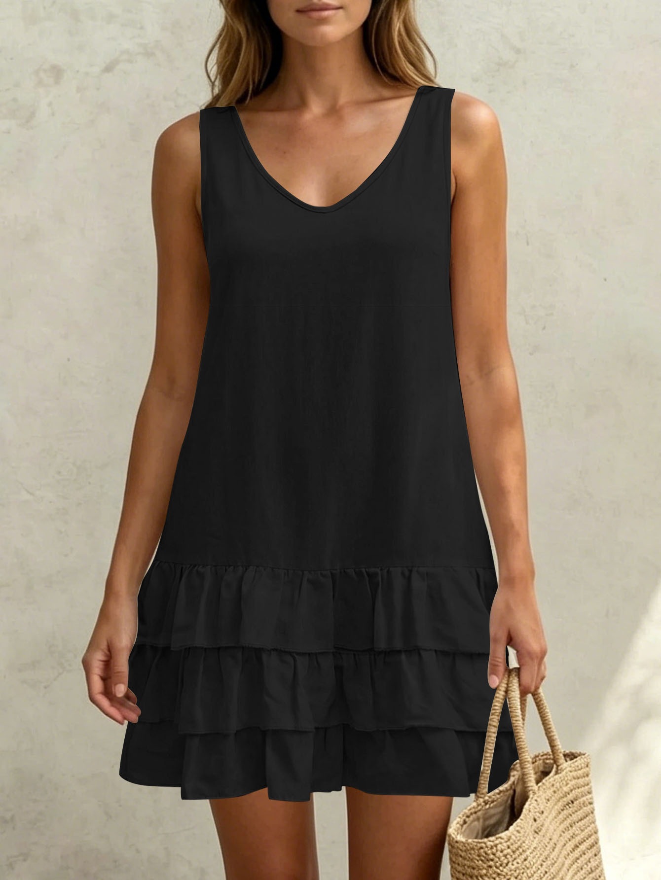 Women's Plus Size Sweet A-Line Sleeveless V-Neck Mini Dress Solid Color
