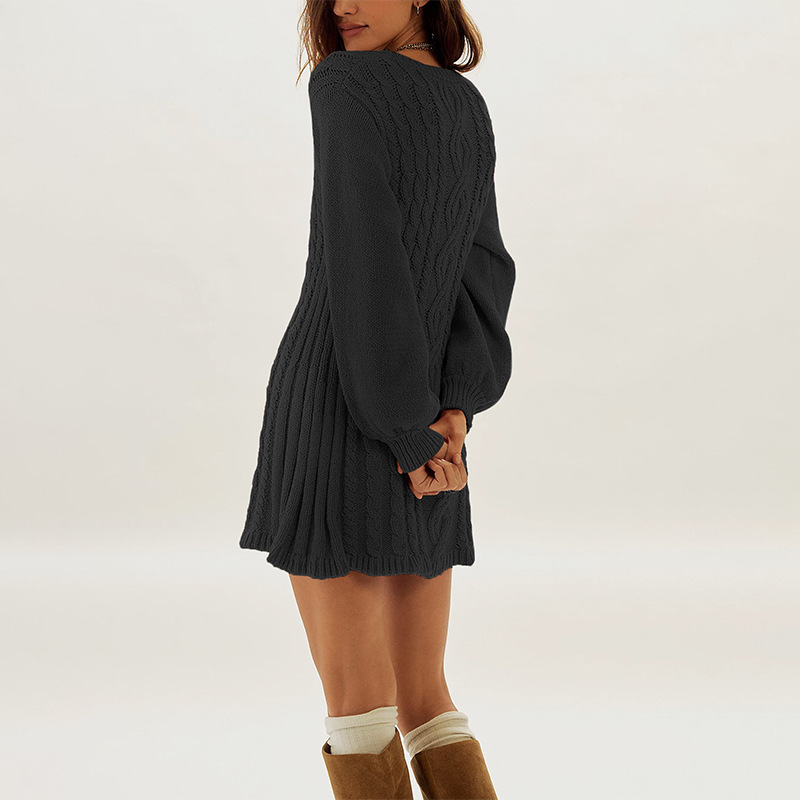 Cable-Knit Long-Sleeve Loose Knit Dress