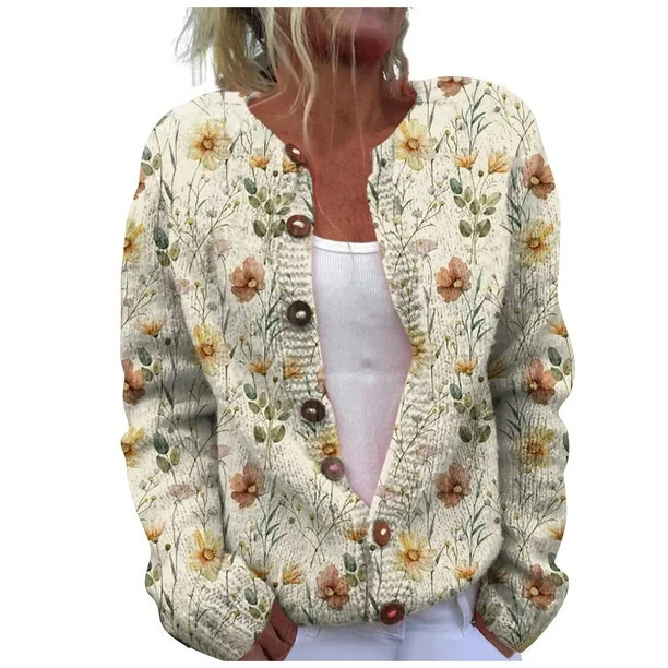 Women's Floral Print Button-Down Cardigan