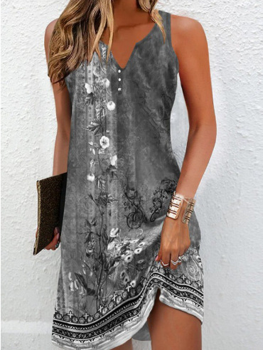 Floral Print Sleeveless V-Neck A-Line Dress