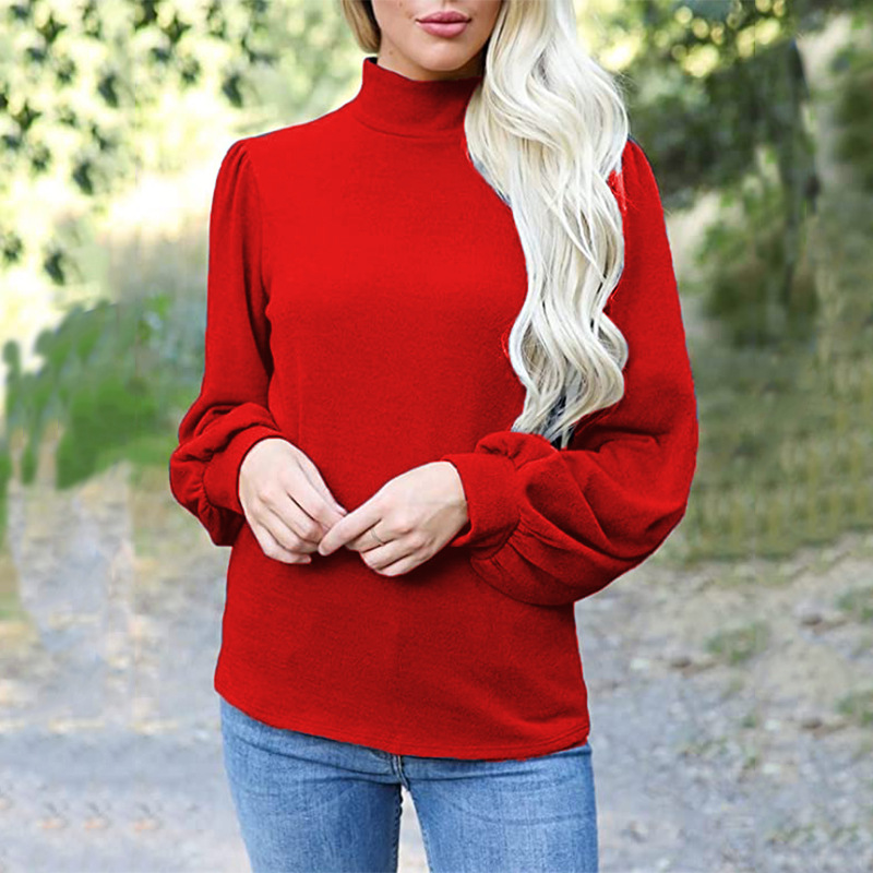 Button-Down High Neck Balloon Sleeve Loose Knit Sweater