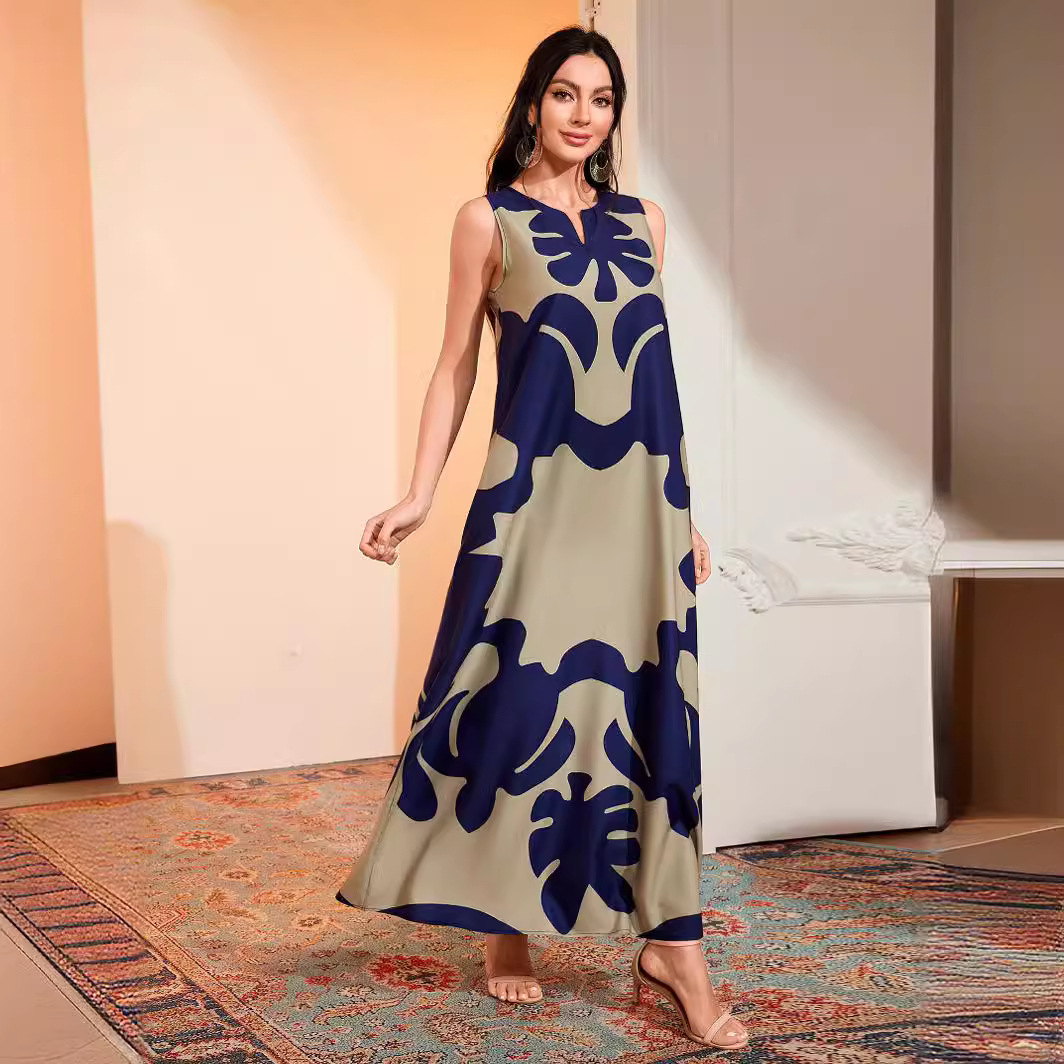 V-Neck Sleeveless Bohemian Print Maxi Dress