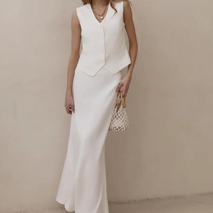 Women's Sleeveless Vest and Long Pants Two-Piece Set Solid Color Commuter Outfit