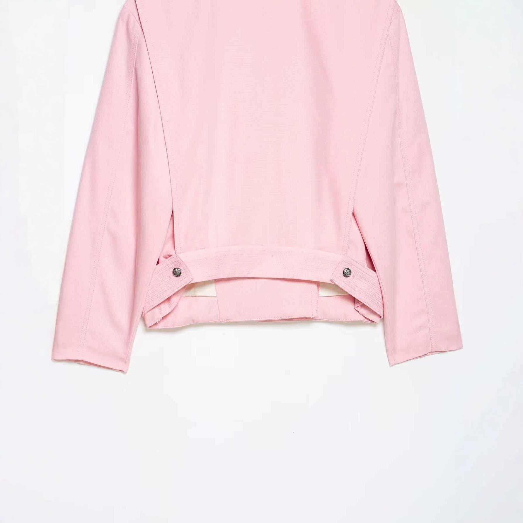 Pink Asymmetrical Button-Front Jacket, Loose Fit Mid-Length