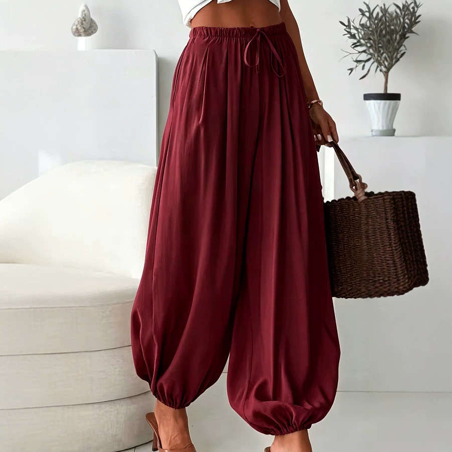 Women's Summer Elastic Waist Harem Pants Loose Fit Thin Long Pants