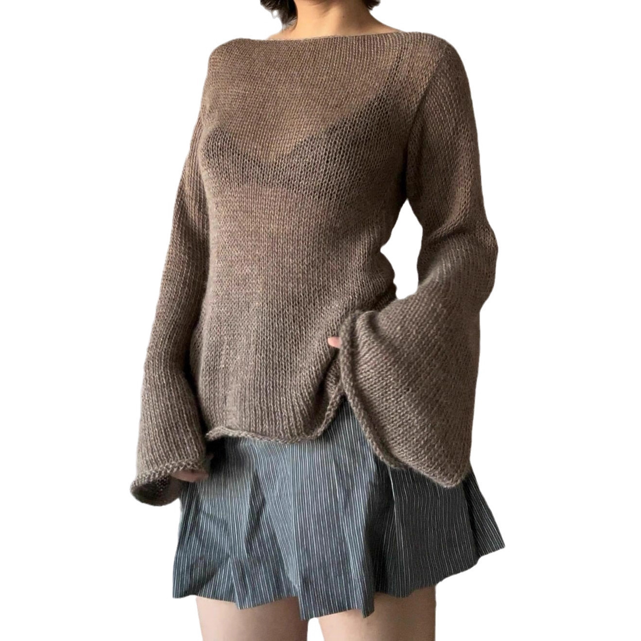 Women's Flared Sleeve Tie-Back Open Back Knit Top