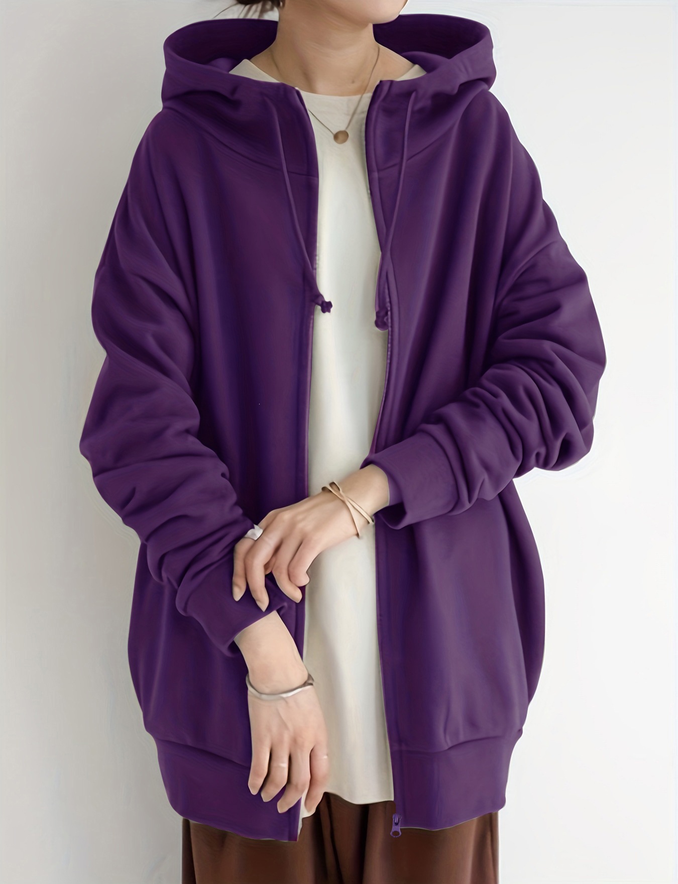 Women's Long Zip-Up Hooded Fleece Sweatshirt Plus Size Streetwear