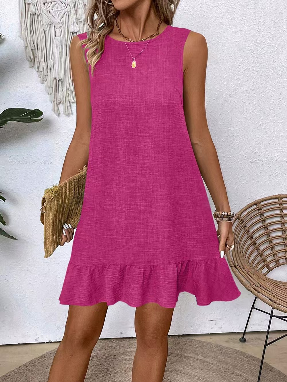 Women's Tie-Front Ruffle Sleeveless Midi Dress Casual
