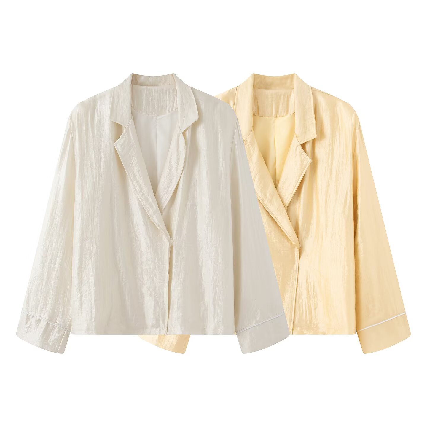 Satin Blazer and Elastic Waist Pants Set