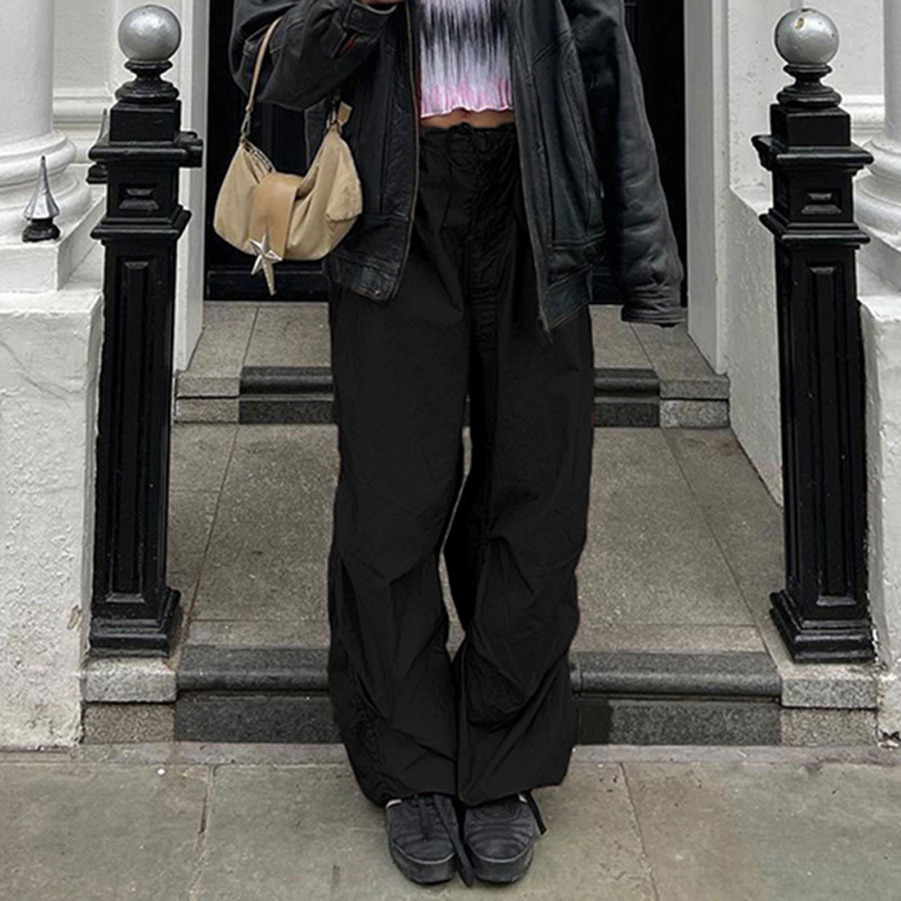 Women's Low-Rise Wide-Leg Cargo Pants with Drawstring