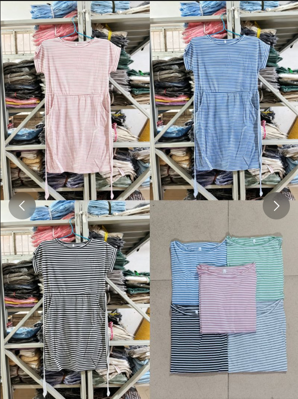 Striped Round-Neck Short-Sleeve Waist-Tie Dress