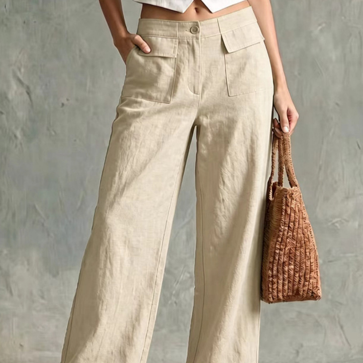 Women's High-Waist Wide-Leg Cotton-Blend Casual Pants