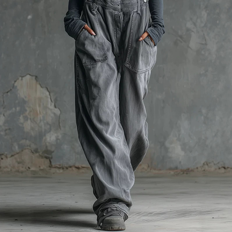 Retro Washed Denim Wide-Leg Sleeveless Jumpsuit