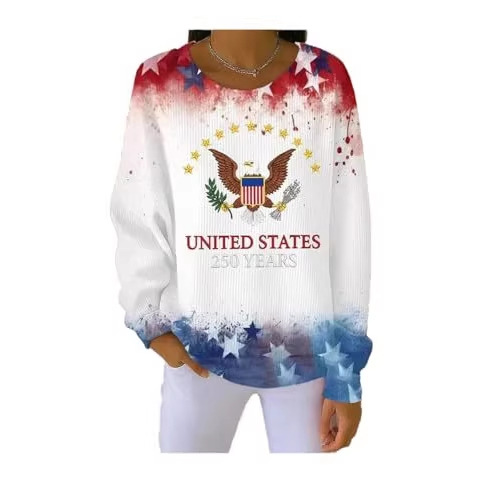 Women's Casual Crewneck Sweatshirt with American Anniversary Letter Print