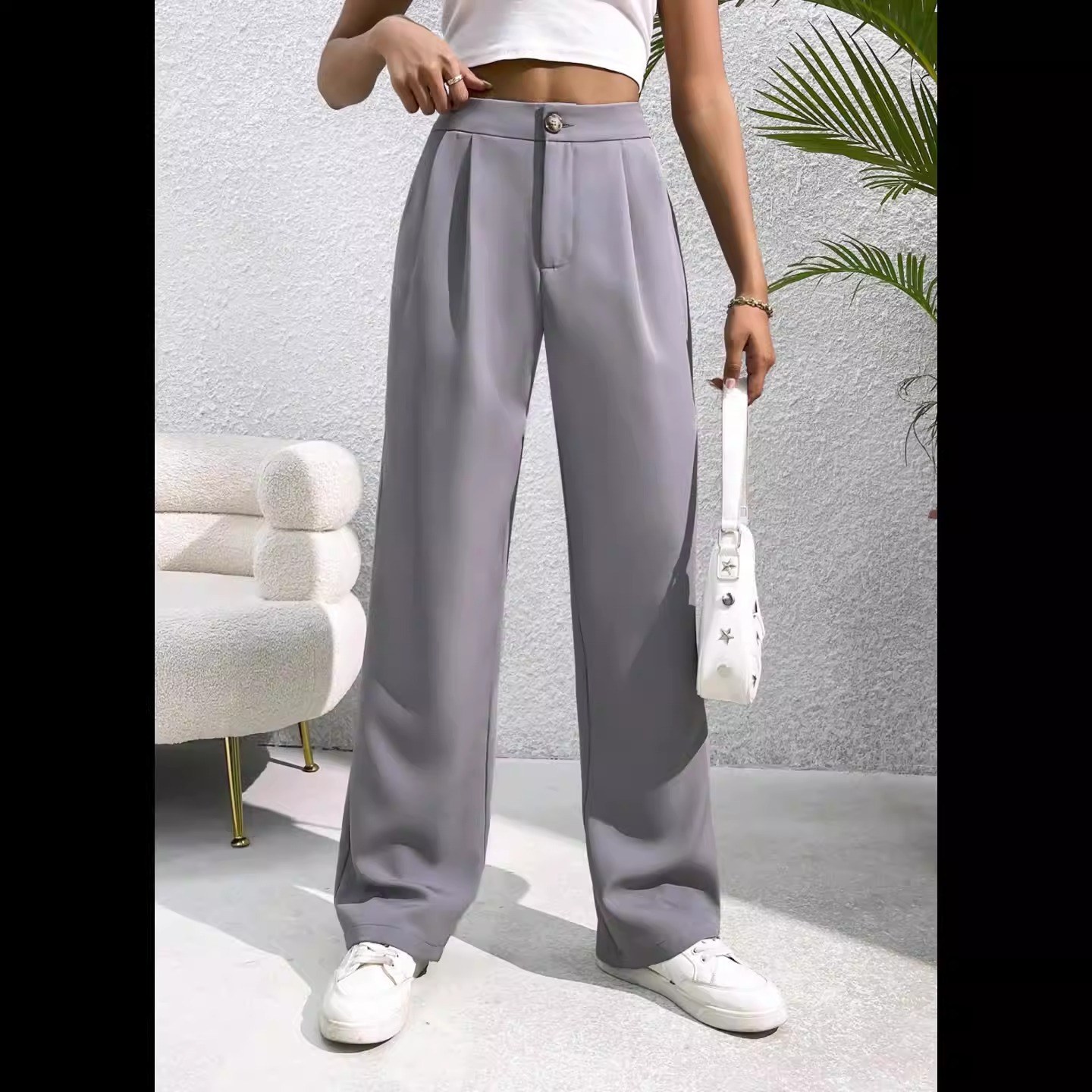 High-Waist Loose Straight Suit Pants for Women