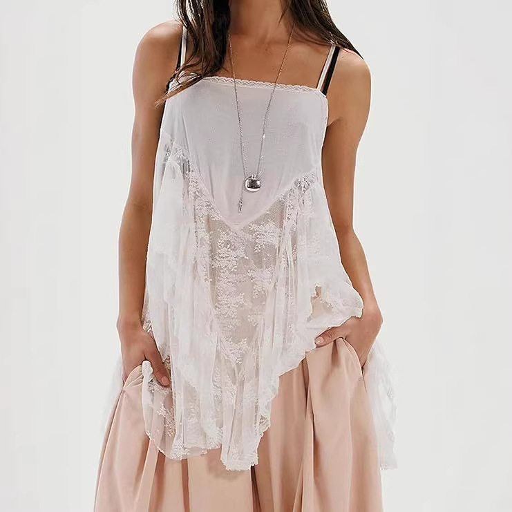 Women's Sexy Lace Spliced Cami Dress Irregular Hem
