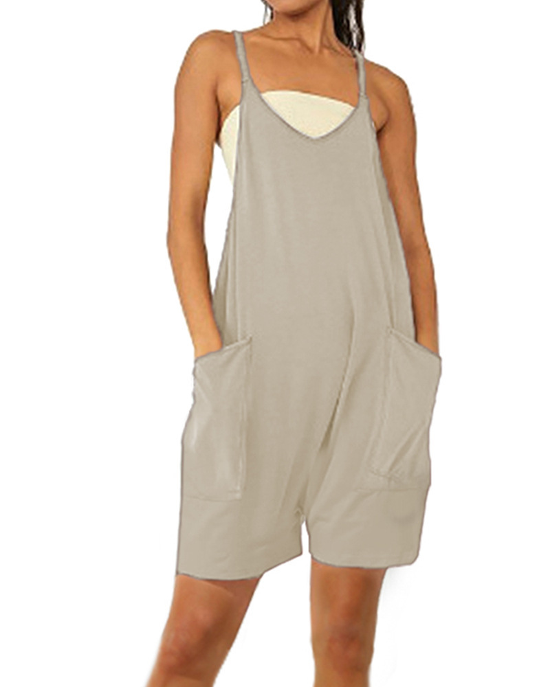 Women's Sleeveless Zip Pocket Romper Shorts Jumpsuit
